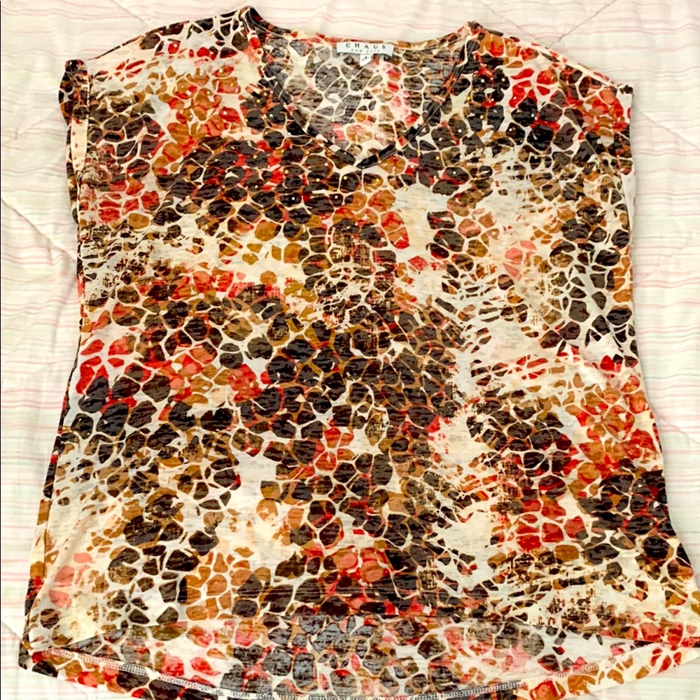 Chaus Orange and Black Sleeveless Graphic Top Size S